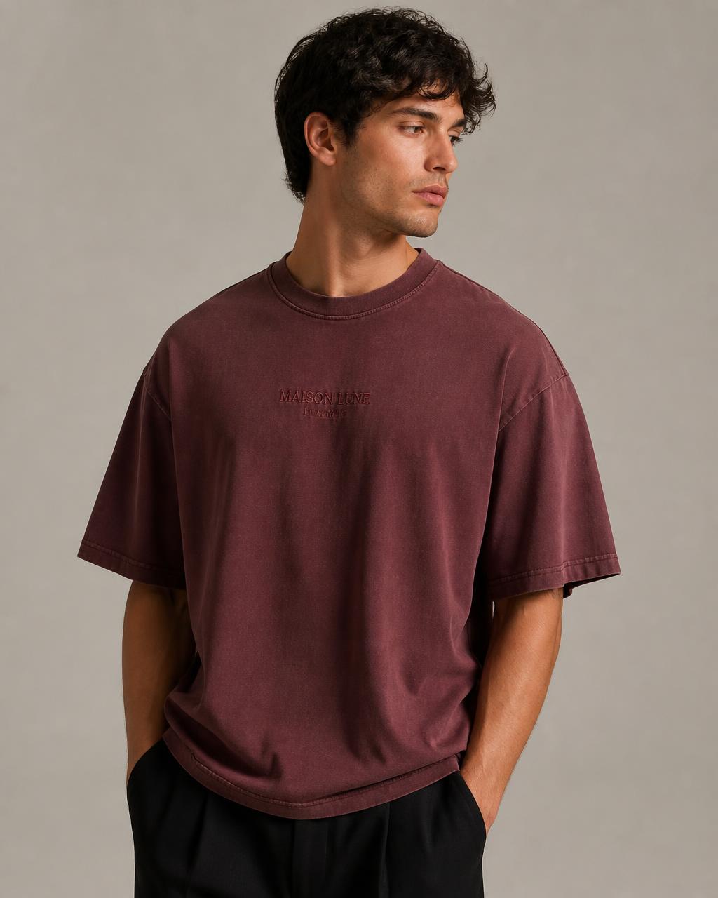 Maison Lune — Washed Oversized Tee (Burgundy)