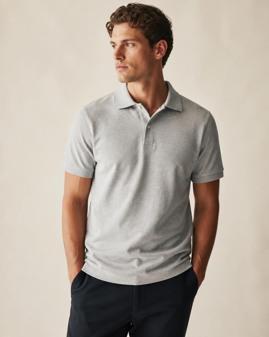 Northvale — Pima Polo-Collar Tee (Grey Marl)